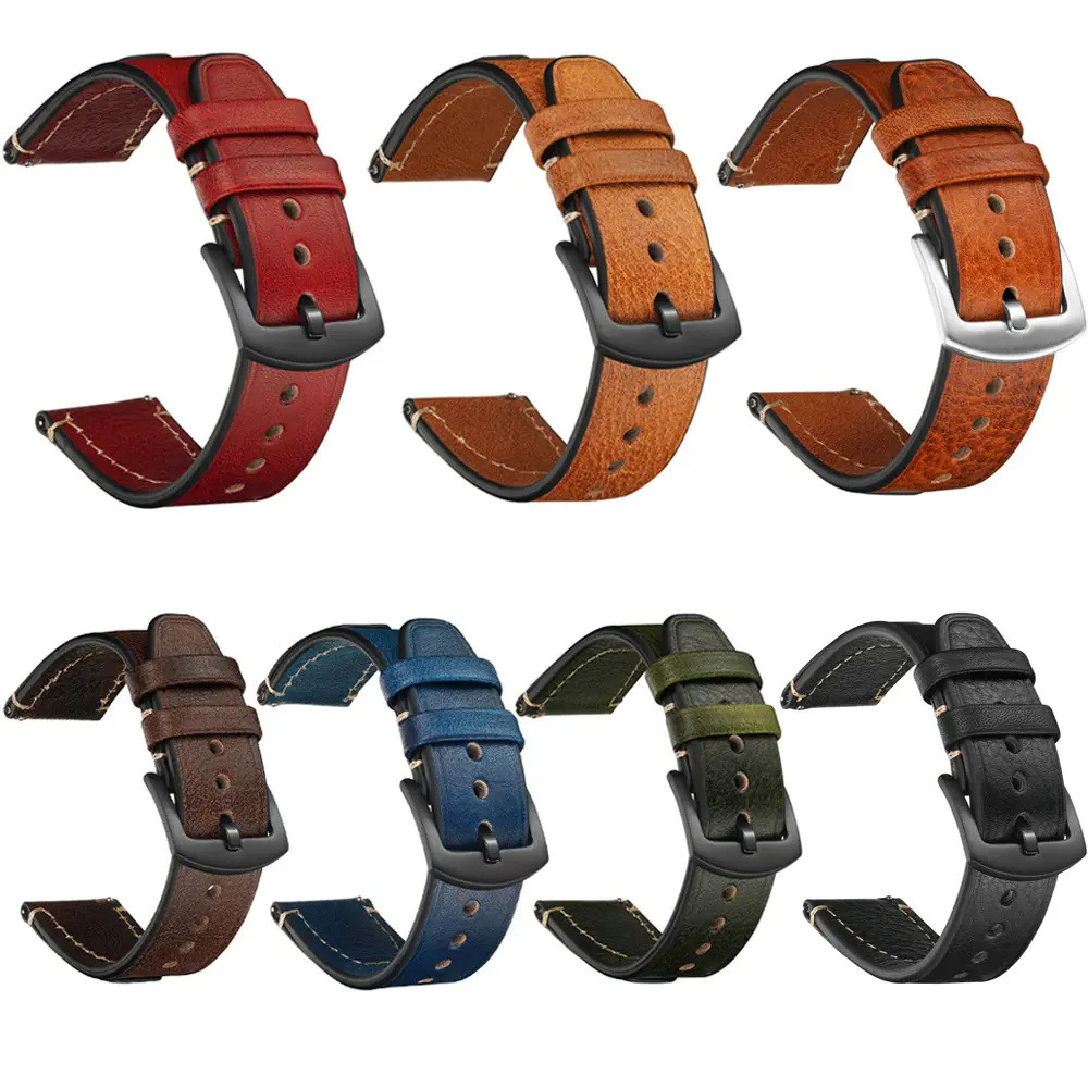 Handmade 20Mm 22Mm Scrub Genuine Leather Bands 7 Colors Leather Vintage Watch Strap For Watch Accessories