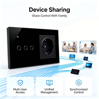 Panel de Pared Inteligente UBARO 157 de Vidrio Templado con Zigbee 3.0, Interruptor de 3 Canales, Enchufe Europeo Normal de 250V 16A, Control por Voz, App Smart Life