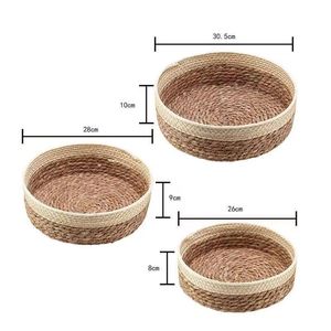 Paniers de rangement ronds <span class=keywords><strong>en</strong></span> jonc de mer tissés Paniers de service à <span class=keywords><strong>pain</strong></span> <span class=keywords><strong>en</strong></span> <span class=keywords><strong>osier</strong></span> peu profonds Paniers de fruits pour l'affichage de stockage des aliments - Product Image 4