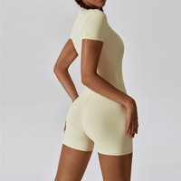 Combinaison de danse sexy à manches courtes et fermeture éclair pour femmes, combinaison de fitness, yoga, entraînement, sport, une pièce, barboteuses
