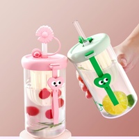 Gobelet en verre à fleurs de style Ins, 500 ml, pour boissons froides, avec couvercle de séparation thé-eau, paille en verre réutilisable, vaisselle de fête