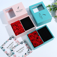 Boîte à bijoux de luxe en gros, coffret cadeau floral, ensemble complet, boîte à bijoux pour la Saint-Valentin avec sac pour collier avec couvercle transparent