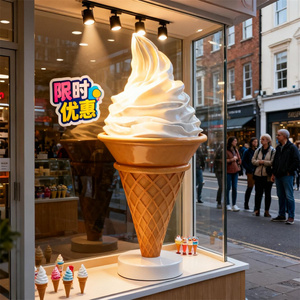 Sculpture géante personnalisée en forme de cornet de glace pour vitrine de pâtisserie, statue lumineuse en fibre de verre pour décoration de magasin de rue - Product Image 2