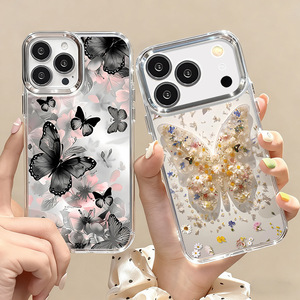 Étui de téléphone portable gris <span class=keywords><strong>noir</strong></span> élégant avec imprimé papillon et électroplaqué, avec découpe pour l'appareil photo, pour <span class=keywords><strong>iPhone</strong></span> 7 8 X Xr Xs 11 <span class=keywords><strong>12</strong></span> 13 14 15 16 17 Pro Max - Product Image 3