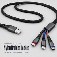 Câble de charge USB 3-en-1 en nylon tressé pour charge rapide, compatible avec plusieurs appareils (Type C, Micro USB, USB-A) pour téléphones et tablettes - Vente en gros