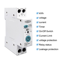 Interrupteur intelligent WIFI TUYA 63A TOMZN 1P+N avec compteur d'énergie, disjoncteur de mesure, protection contre les surtensions, les surintensités et les fuites, relais MCB