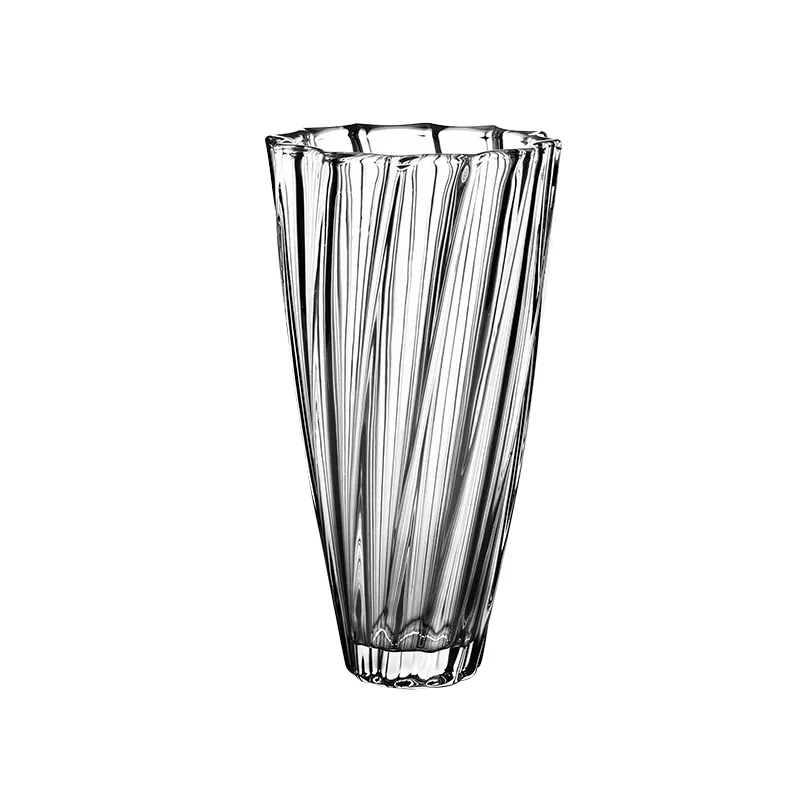 China Fabriek Prijs Prachtige Gegraveerde Kristallen Bloem Glazen Vaas Decoratieve Helder Glas Vaas 30Cm Hoogte