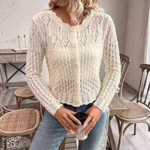 Suéter Cárdigan Casual de Invierno para <span class=keywords><strong>Mujer</strong></span>, 100% Algodón, Diseño Sólido Tejido con Cierre <span class=keywords><strong>Cruzado</strong></span> en la Parte Delantera, Colores en Contraste - Product Image 4