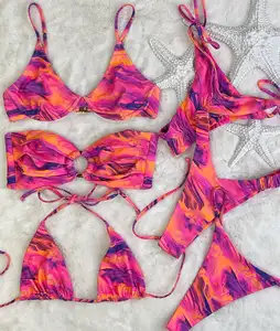 2022 Bikini Hersteller Pink, Lila, & Orange Töne Bade bekleidung Custom Print Pattern Sommer Brasilia nischer Tanga Bikini Set