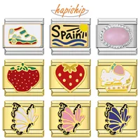 Hapiship Vente en gros Vente en gros Caractéristiques uniques Papillon doré Fraise Tulipe Modules en vrac Acier inoxydable Charme italien DJ1543