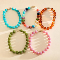 Set Perhiasan Boho Fashion Berlapis Emas 18K Kustom Personal, Kalung Manik Kristal Lingkaran Trendi dengan Liontin Baja Tahan Karat untuk Wanita