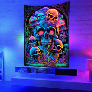 Tapisserie murale bohème réactive aux <span class=keywords><strong>UV</strong></span> Blacklight, motif DJ Alien, fluorescente et luminescente la nuit, pour la maison - Product Image 1