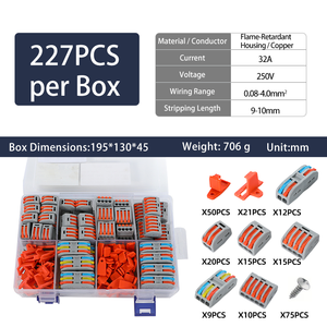227PCS Quick Wiring Terminal Connector Kit Lever Wire Connectors Assortment Box 32A 250V Universal Cable Connectors