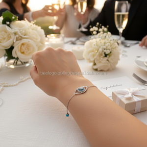 Pulsera de ojo malvado de plata de ley de 925K BSUMTB095 chapada en oro con perla de diamante de circón como piedra principal para regalo de fiesta de boda - Product Image 3