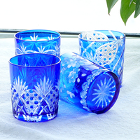 Verre à whisky en verre bleu de style japonais Edo Kiriko, fabriqué en usine, pour les bars et la préparation de cocktails à domicile