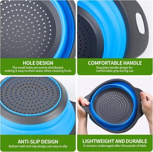 Juego de coladores plegables de 3 piezas, colador redondo de cocina, cesta para lavar verduras y frutas, herramienta de drenaje - Product Image 2
