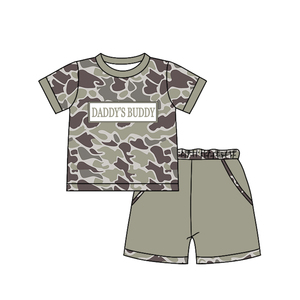 BSSO1836 Ensemble de vêtements personnalisé pour bébé garçon, imprimé camouflage marron « Daddy's Buddy », tenue d'été, vente en gros - Product Image 5