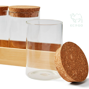 Bambú de gran capacidad Bandeja de almacenamiento Frascos de vidrio Botes de vidrio sellados Juego de 3 para organizador - Product Image 2