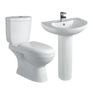 High Quality Cheap House Washroom Wc Floor Mounted Water Closet Bathroom White Color Ceramic 2 Piece Toilet And Sinks Set