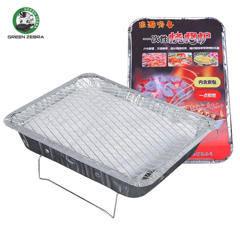 Camping Kleine Outdoor Mini Draagbare Een Tijd Gebruikt Aluminiumfolie Barbecue Houtskool Bbq Instant Grill Wegwerp