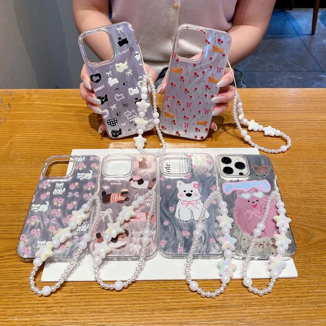 New Style in Stock Girls Phone case for iPhone 17 16 15 14 with Bracelet IMD Design Cute Mobile Phone Cover for iPhone 13 12 11