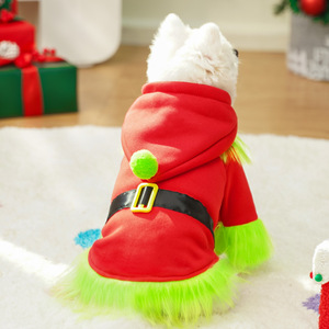 Disfraz de elfo para perros y gatos, traje navideño para mascotas, abrigo con capucha rojo y verde, lindo abrigo de poliéster, disfraz de transformación - Product Image 3