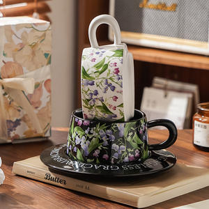 Lily Of The Valley Ceramic Coffee <b>Cup</b> And Saucer Set With Floral Pattern For Afternoon Tea Gift For Women - Product Image 3