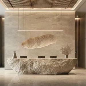 Luxury Custom Stone Look Reception Desk Minimalist Modern Design for Company Lobby Beauty Salon Cashier Counter - Product Image 6