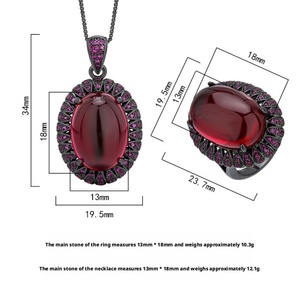 Ensemble de bijoux de mariage personnalisé en cuivre écologique haut de gamme, zircone cubique rouge sang 13*18 mm, ensemble de bijoux de mariée en or noir - Product Image 2