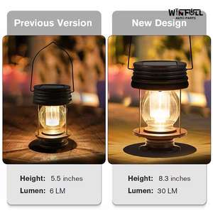 Lanterne LED solaire rétro étanche avec sangle et crochet de suspension pour jardin, cour, route, camping, éclairage décoratif extérieur - Product Image 3