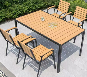 Vente en gros Table en bois plastique tout aluminium résistant à la corrosion tous temps Meubles de patio extérieur Ensemble table et chaises de jardin - Product Image 5