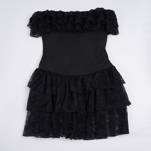 เดรสทรงบัสติเยร์สีดำสไตล์วินเทจ แต่งลูกไม้ ขอบเอวเข้ารูป กระโปรงระบายหลายชั้น ทรงมินิเดรส - Product Image 6