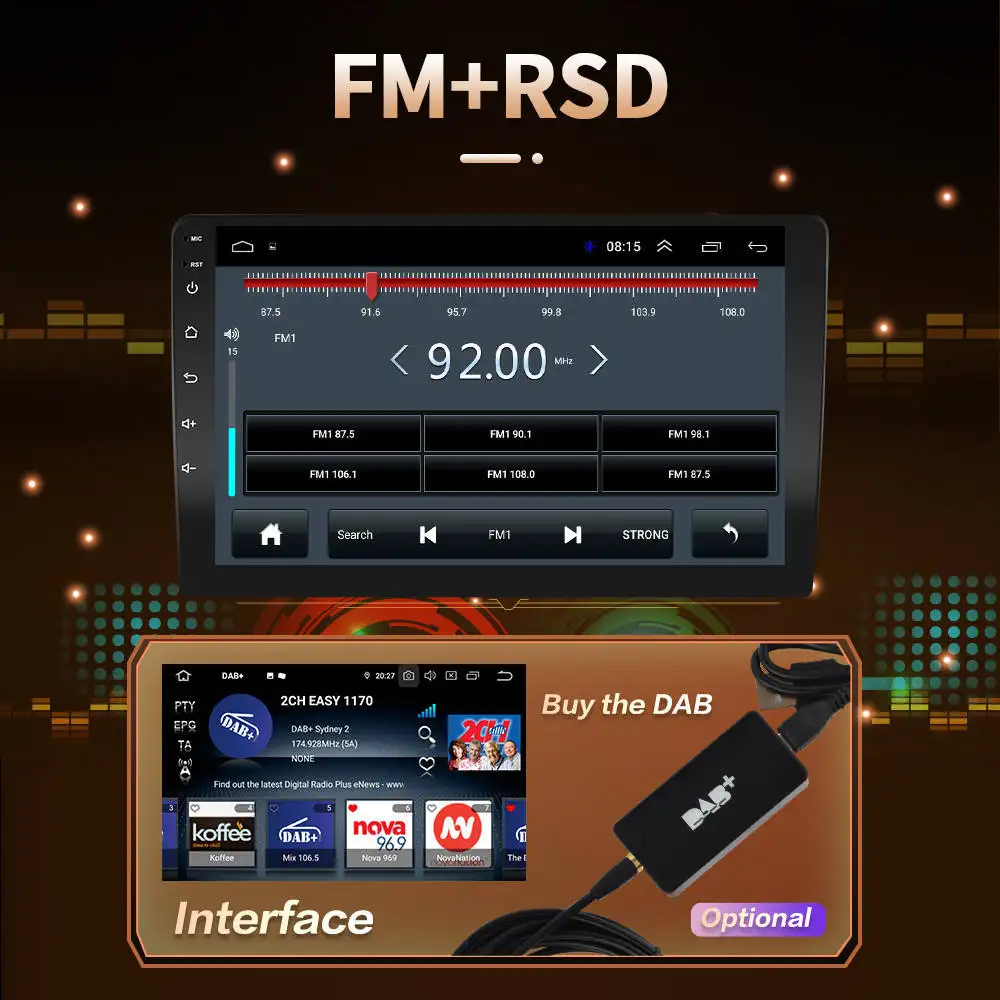 Yüksek kalite 9 inç android araba radyo monitör dokunmatik ekran CarPlay araba radyo Mirrorlink Stereo 2DIN GPS BT Wifi araba ses sistemi