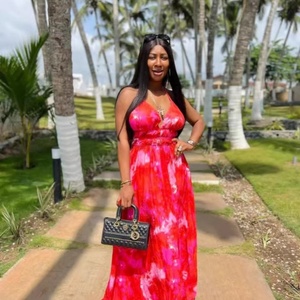 Summer New Women's Printed Backless Dress Casual Floral XXS Size Floor Length Korean Style Puff Sleeves Eco-Friendly for Natural - Product Image 2