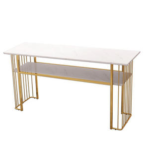 Table de manucure en métal monocouche légère, anti-rouille, écologique, style nordique moderne, avec chaise de coiffeuse et double présentoir pour chambre à coucher - Product Image 6