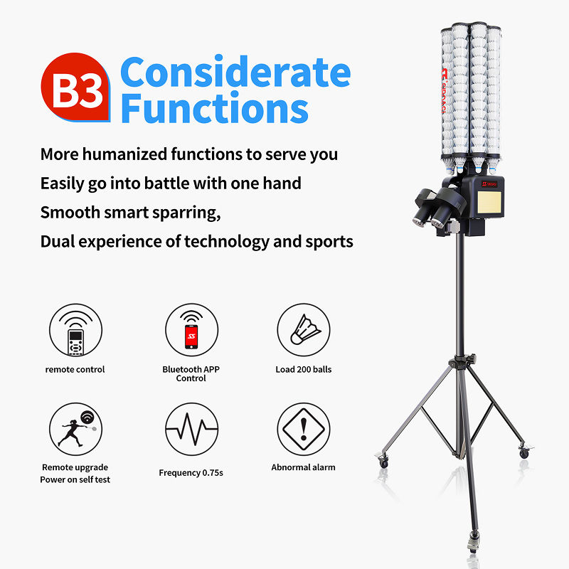 SIBOASI B3 Badminton Ball Machine-Adjustable Foldable Portable Design 200-Shuttle Capacity AI Voice Control & APP Remote Control