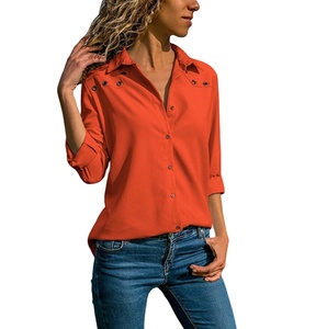 Camicia da <span class=keywords><strong>donna</strong></span> Casual da <span class=keywords><strong>donna</strong></span> in poliestere 100% con maniche arrotolate - Product Image 1