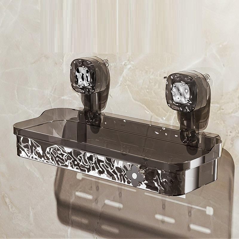 ชั้นวางของในห้องน้ำถ้วยดูดเงินสีเทาใส