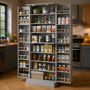 Armadio Dispensa Grigio da Cucina 65 Pollici 4 Ante 16 Ripiani Moderno in MDF per Sala da Pranzo Modello D0100XF3SQ8 - Product Image 2