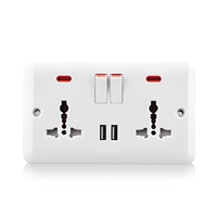 Double prise multi-commutée Prises murales pour la maison Commutateurs Uk Standard avec indicateur et 2 ports USB