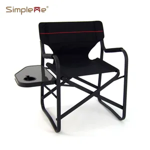 户外黑色轻质铝制框架行军椅便携式折叠式导演椅，带边桌