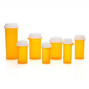 Down Turn Thumb Tab Vials Amber Plastic Prescription Rx Medicine Pill Bottle Reversible Vial Thumb Click Vial