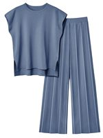 Haut sans manches décontracté léger en tricot deux pièces avec pantalon plissé à taille élastique ensemble de t-shirts pour femmes