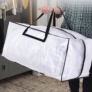 Bolsa tejida de PP transparente de gran capacidad, organizador de ropa lavable para sala de estar, almacenamiento de plástico reutilizable para edredones de viaje - Product Image 1
