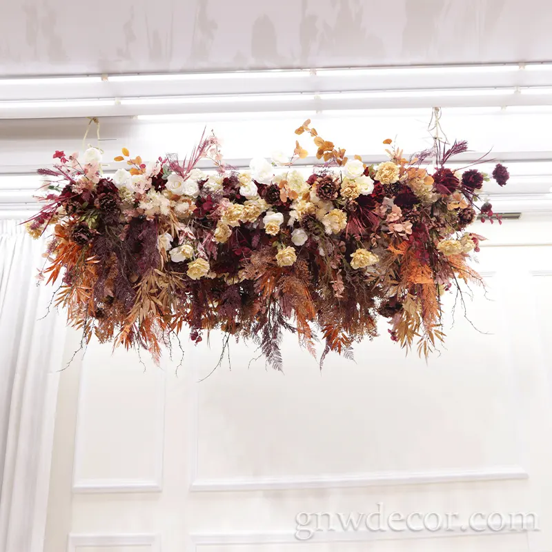Gnw decoração de teto de casamento, cores de outono, seda, planta, painel, flores artificiais, decorativa, floral, parede