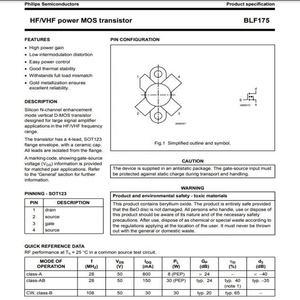 Blf175 <span class=keywords><strong>sot123</strong></span>-bóng bán dẫn MOS điện HF. Transistor D-MOS dọc chế độ tăng cường kênh N silicon - Product Image 2