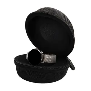 Custom Logo Luxury Waterproof Portable Watch Travel Case Storage Black EVA Round Watch Case with Zipper