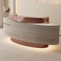 Comptoir de réception compact en bois et acier inoxydable de haute qualité avec éclairage LED, comptoir commercial avec rangement, logo personnalisable