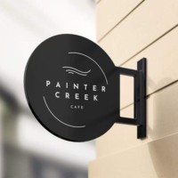 Enseigne publicitaire extérieure suspendue personnalisable pour entreprise, cadre en acier, logo rond, nom de magasin, logo de restaurant, enseigne murale en forme de lame