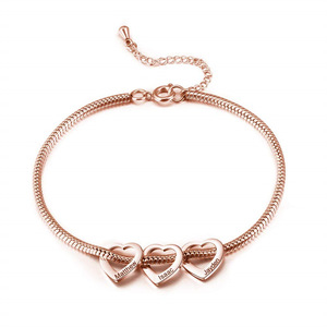 Customizable PVD 18K Gold Plated Heart Charm <b>Bracelet</b> | <b>Snake</b> <b>Chain</b> & Engravable Blank Heart Charms | Personalized Name Jewelry - Product Image 2